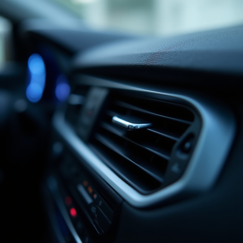 Close-up of automotive AC vent with airflow visible, representing vehicle climate control